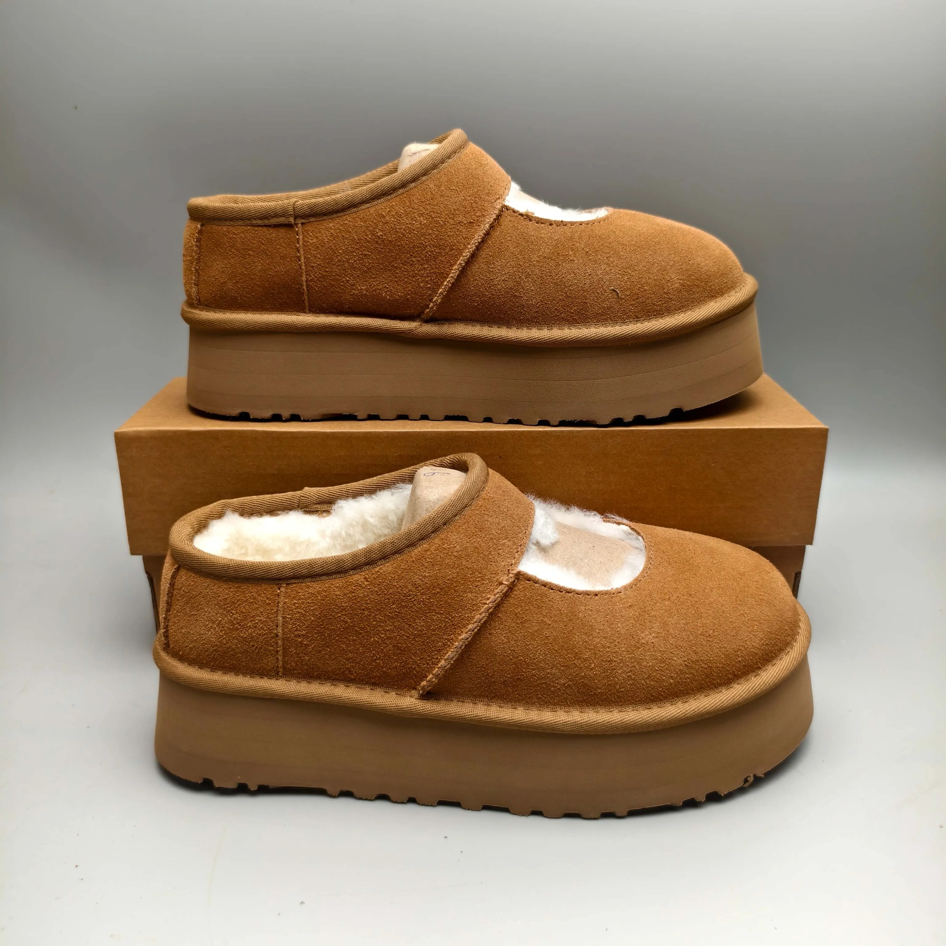 💰480 UGG sheepskin all-in-one snow boots 7612 Mary Jane thick-soled fashion women's shoes Color: Maroon Sand Matching size: 35-40
